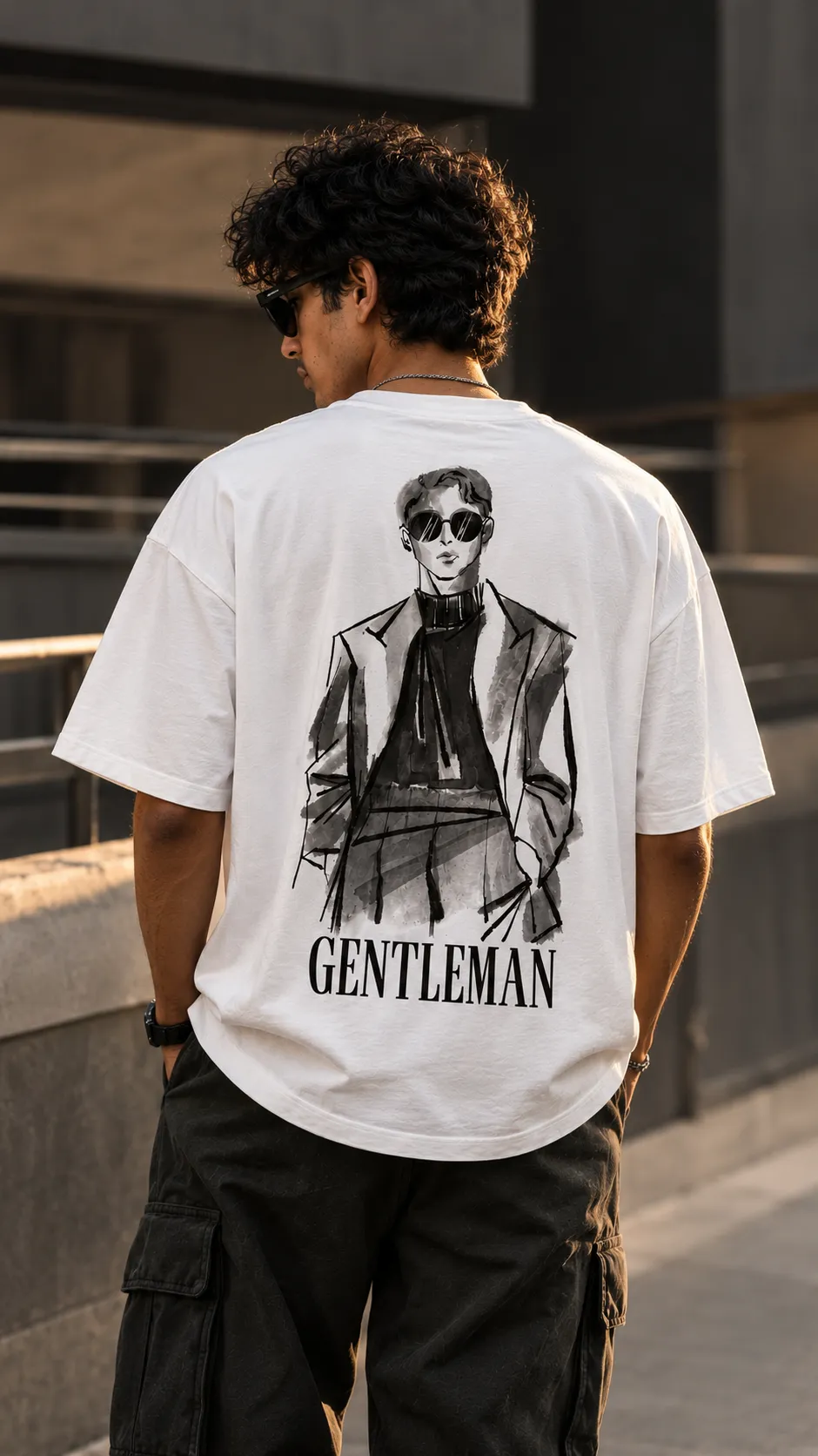 Gentleman Sketch Back Print Oversized T-Shirt